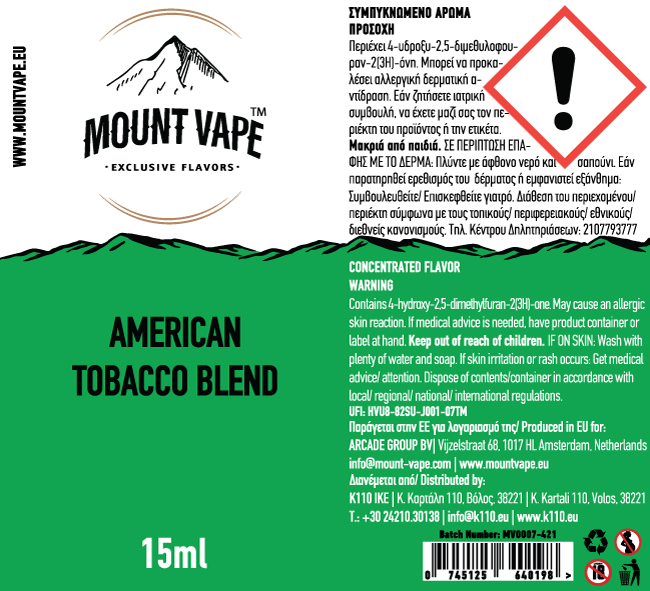 Mount Vape Labels American Tobacco Blend