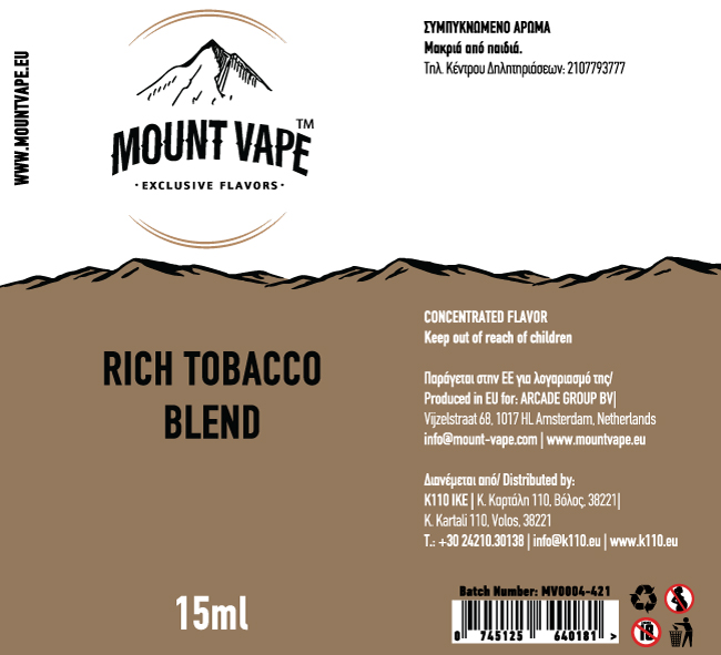 Mount Vape Labels Rich Tobacco Blend