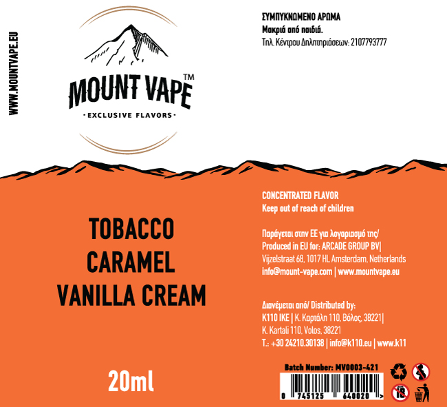 Mount Vape Labels Tobacco Caramel Vanilla Cream